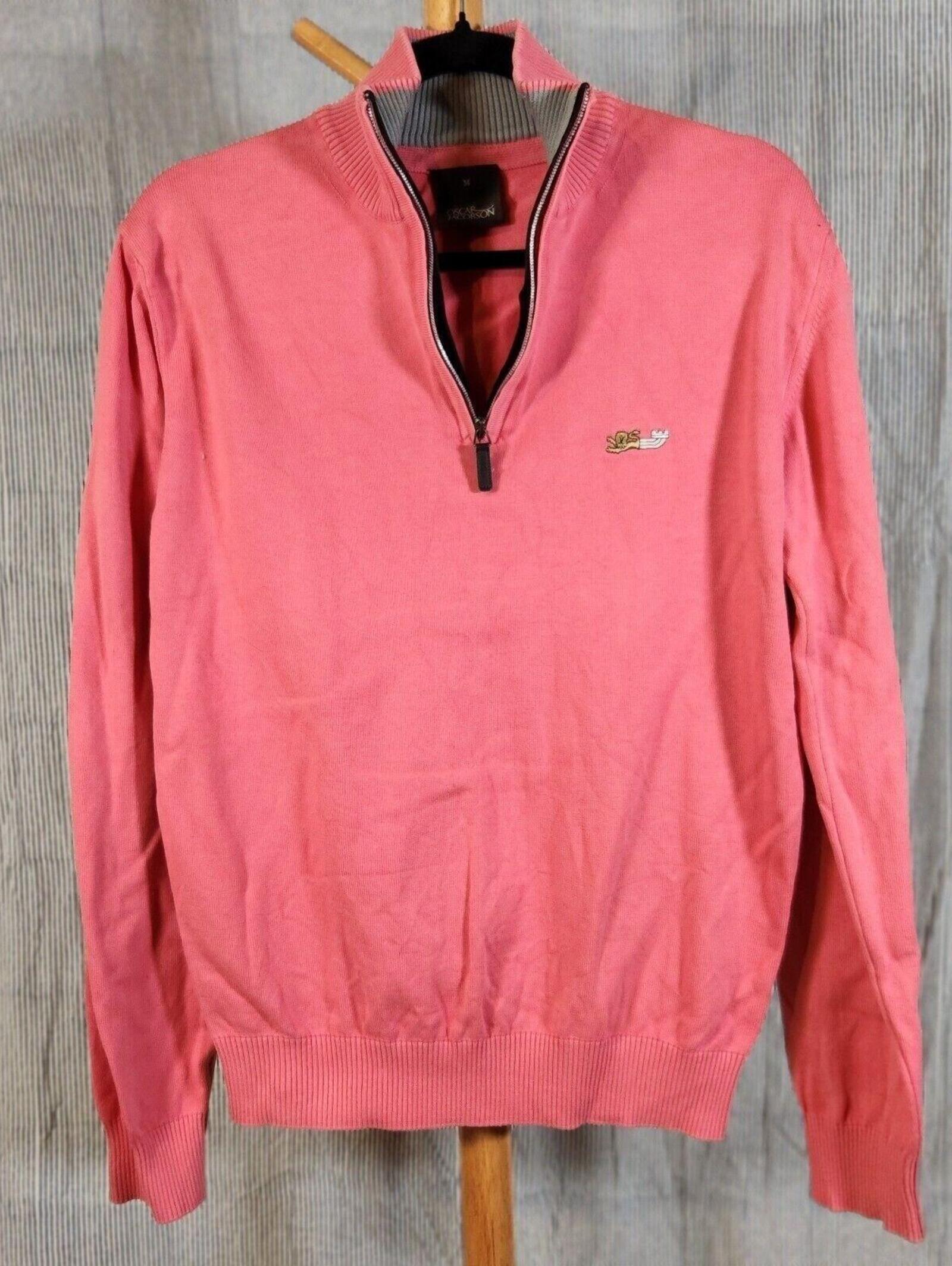 Oscar Jacobson Bogart Medium $275 Pink 100% Cotton Italian Quarter Zip Sweater
